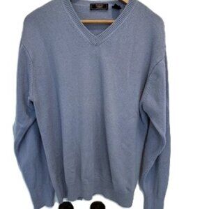 MEN"S Light Blue Silk/Cashmere V-Neck Sweater, Size L